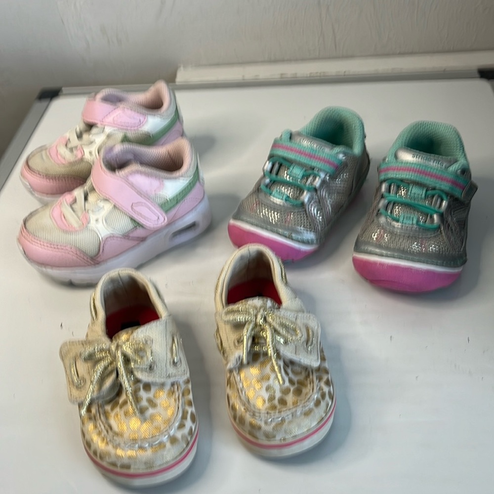 3 Pair Kids Shoes Nike Air 4C Stride Rite 4.5M Perry Top Sider Bahama Crib Jr 3M